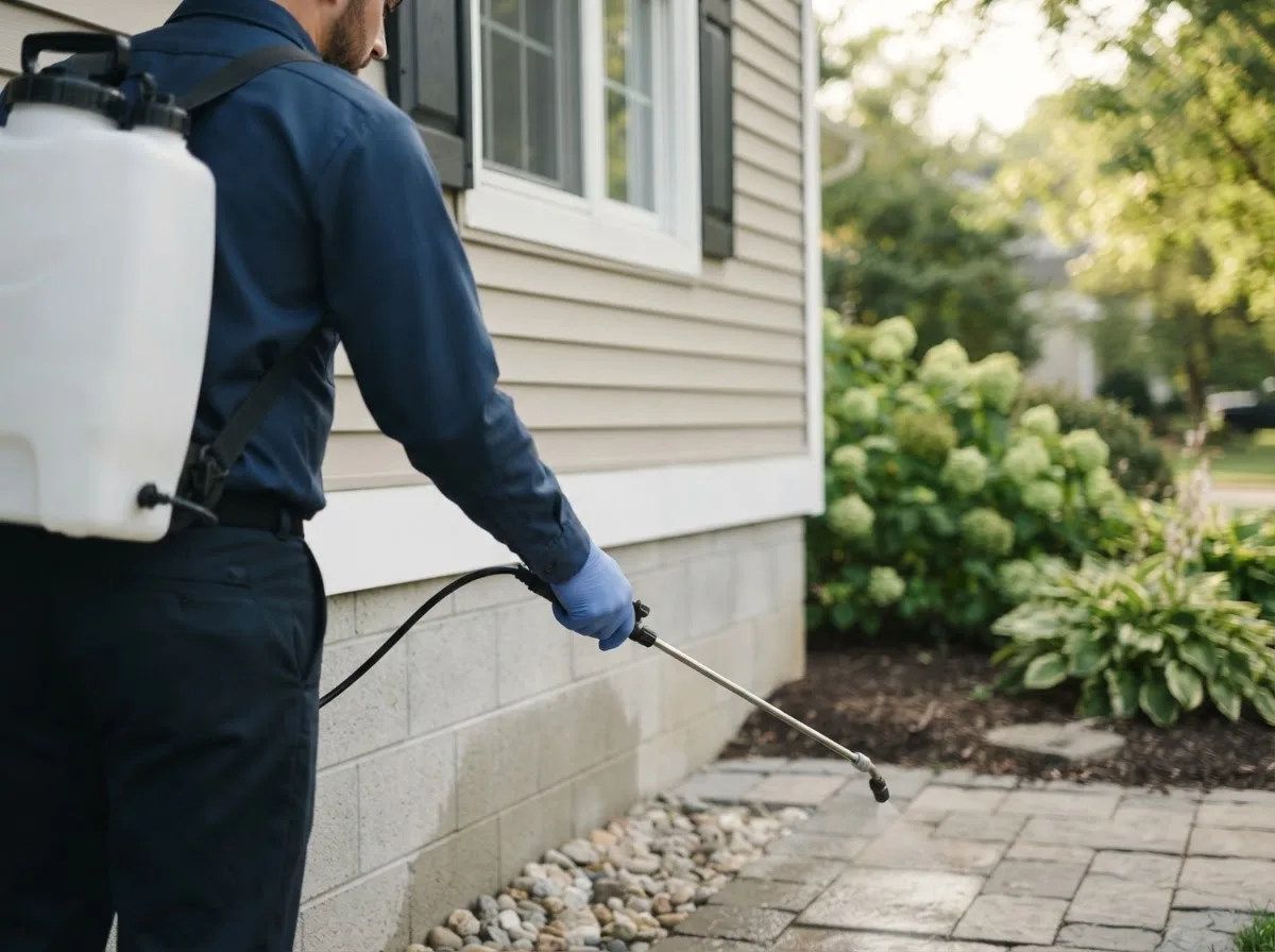 Pest control technician inspecting a home in Center Conway, NH